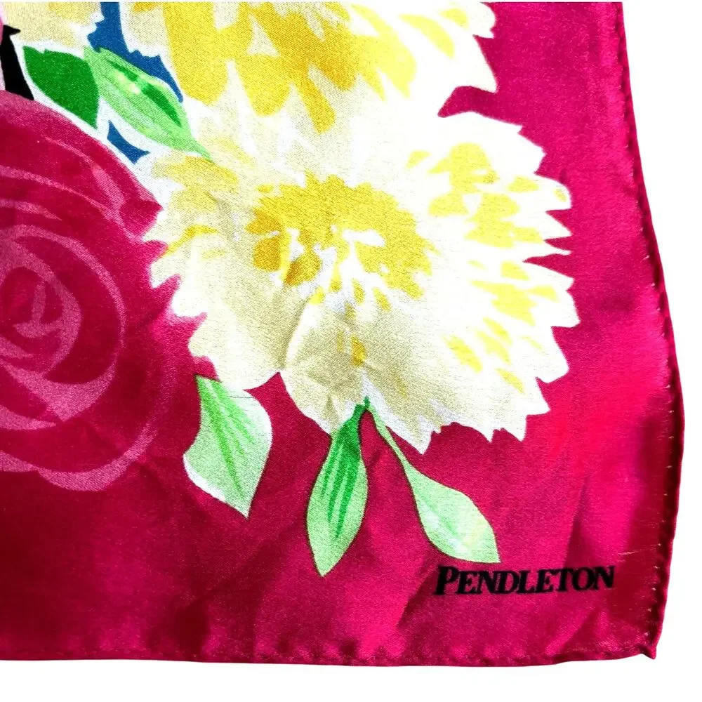 Vintage Pendleton silk scarf colorful floral square pink yellow watercolor motif